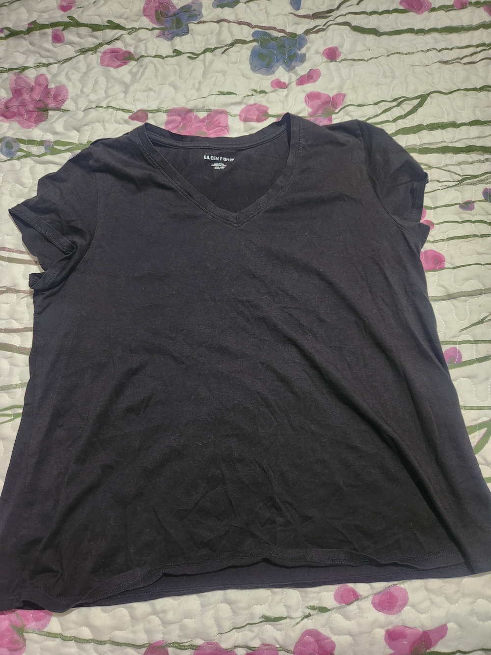Eileen Fisher Organic Cotton Black V-Neck Tee Top